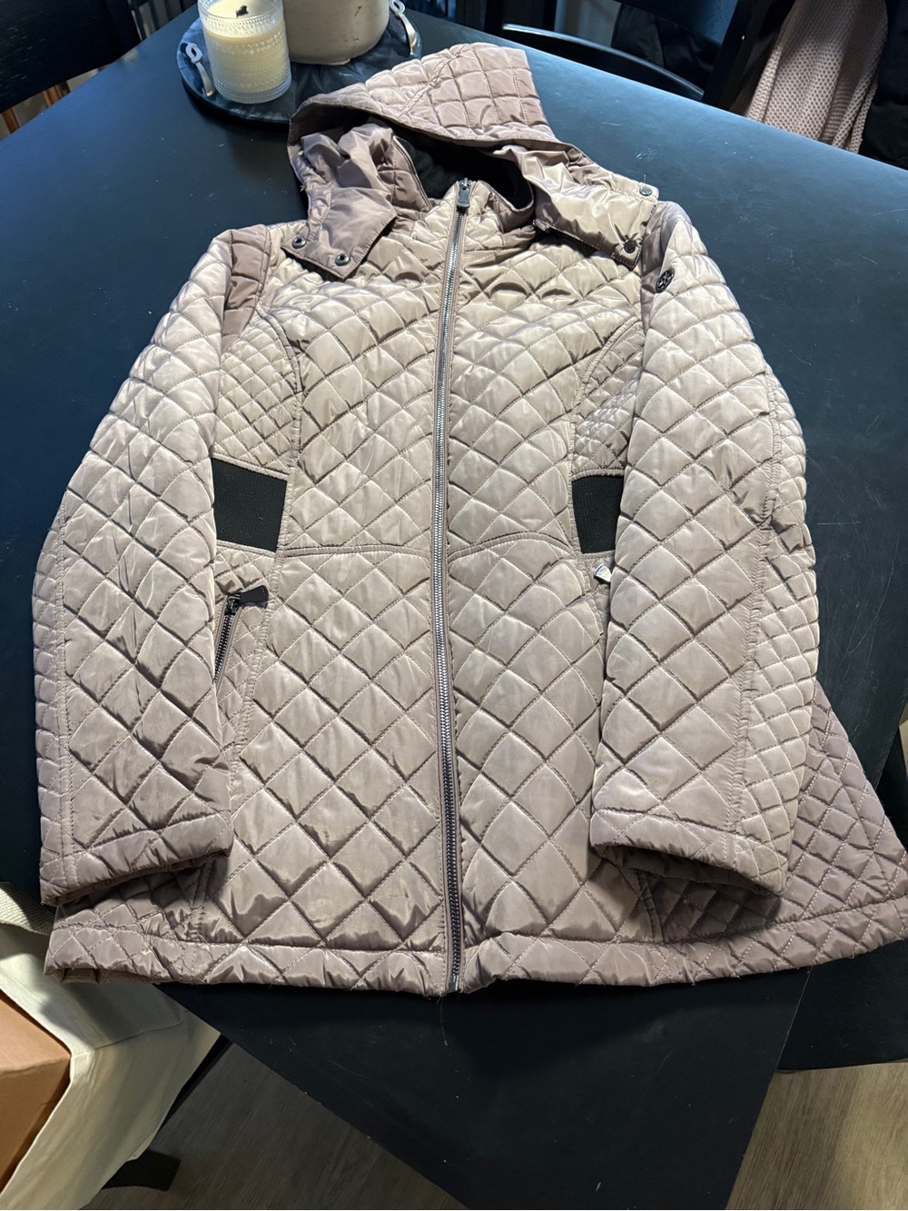 Calvin Klein Quilted Hooded Puffer Jacket in Taupe